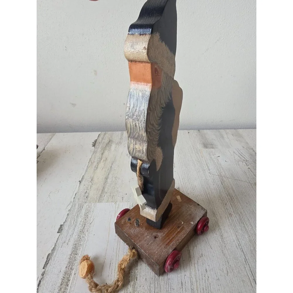 Vintage curtis Santa pull toy wooden star‎ figurine statue Xmas decor